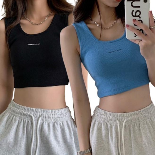 피어니스트 여성용 크롭 골지 민소매 티셔츠 2종 세트