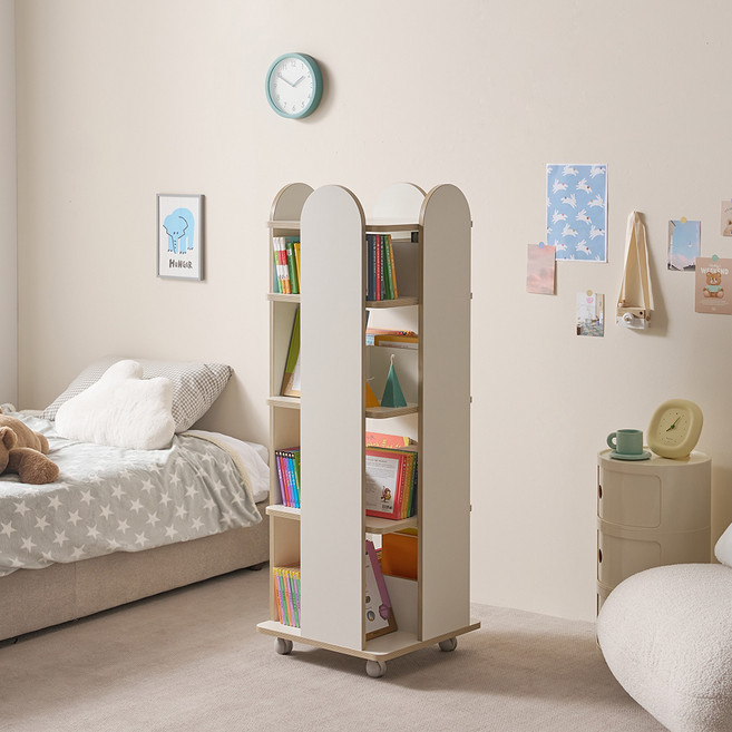 마마룸 동그리 회전책장 바퀴형 고객직접설치, 크림화이트, 4단