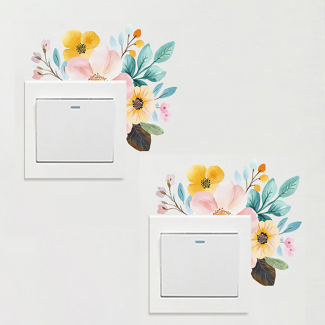 LANO 플라워 무드 인테리어 스위치 커버 스티커 2p, 가든 플라워