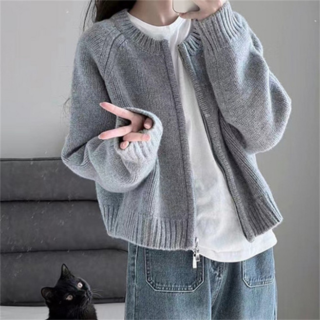 Fashion Flow 女款基本款長袖針織拉鍊外套