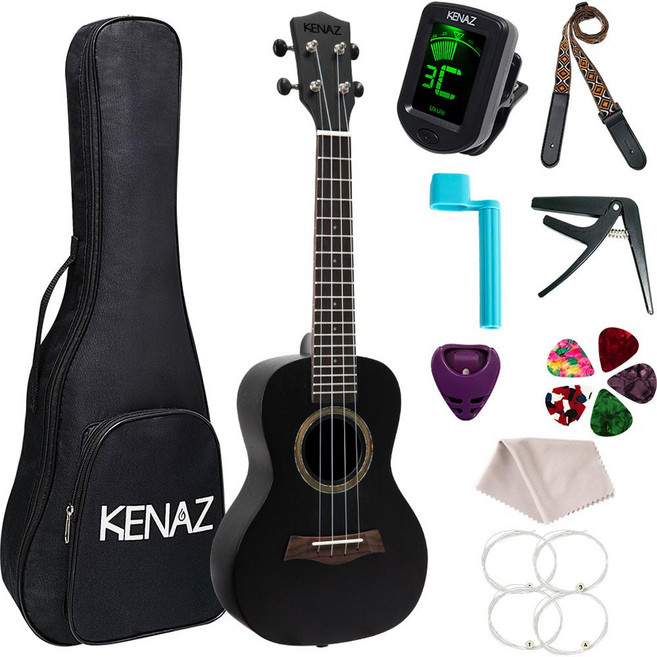 KENAZ 演奏會型烏克麗麗 KU43C BK + 11件配件組, 1組, 中音烏克麗麗