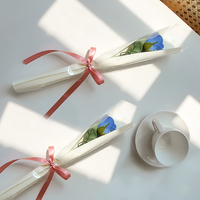 아스파시아 장미 메시지 비누꽃 한송이 꽃다발 반드시오고야말행복, 블루, 2개