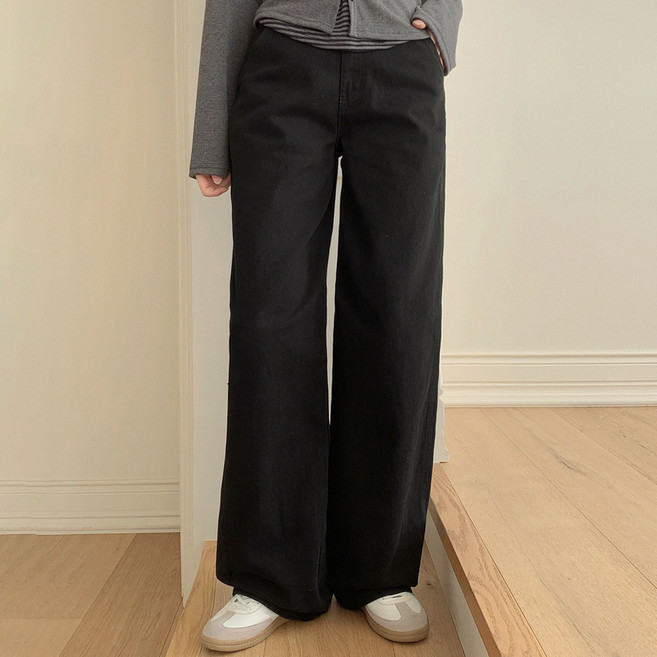 플랜데이 여성용 숏/미디움/롱 기장 테링 세미와이드 탄탄 코튼 팬츠