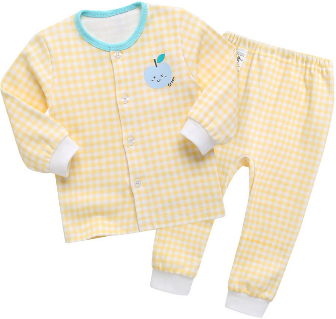 그린베베 유아용 봄가을용 사과체크 양면내의