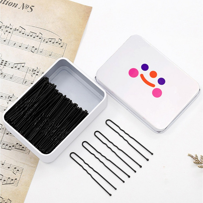 ROJI 프리미엄 물결 U자 헤어핀 200p + 틴케이스 세트