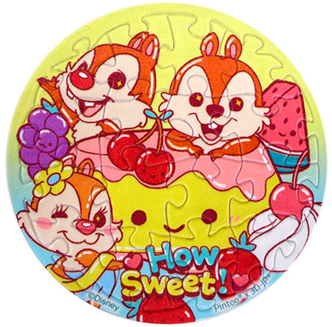 HUNDRED PICTURES 百耘圖 甜點系列 拼圖磁鐵 HPD0116042 直徑60mm 圓 Chip an Dale 奇奇蒂蒂 水果布丁, 1個, 16片