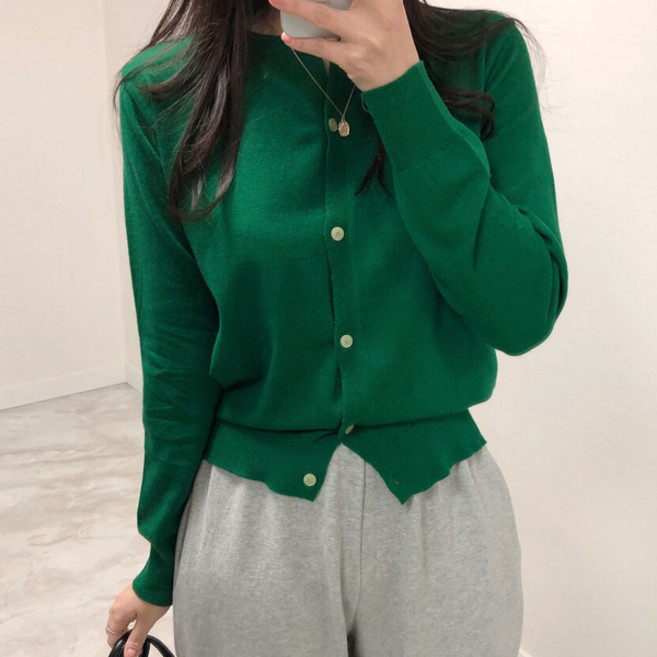 여성용 소프트 캐시미어 라운드넥 니트 가디건