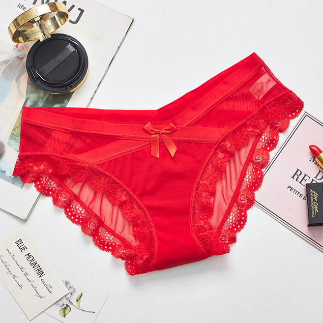 씨오브비 여성용 로우컷 리본 시스루 레이스 팬티 4p