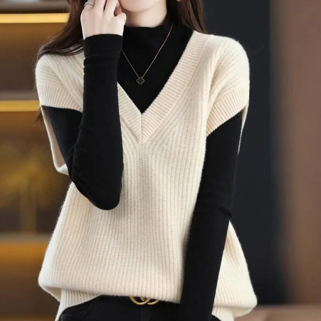 라라티나 여성용 니나 브이넥 루즈핏 풀오버 니트 스웨터 베스트