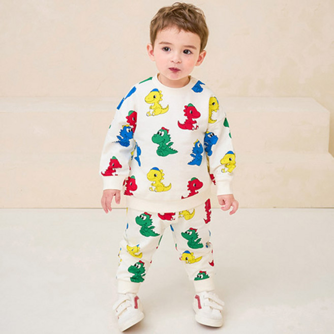 milkmile 男童繽紛恐龍上下套裝