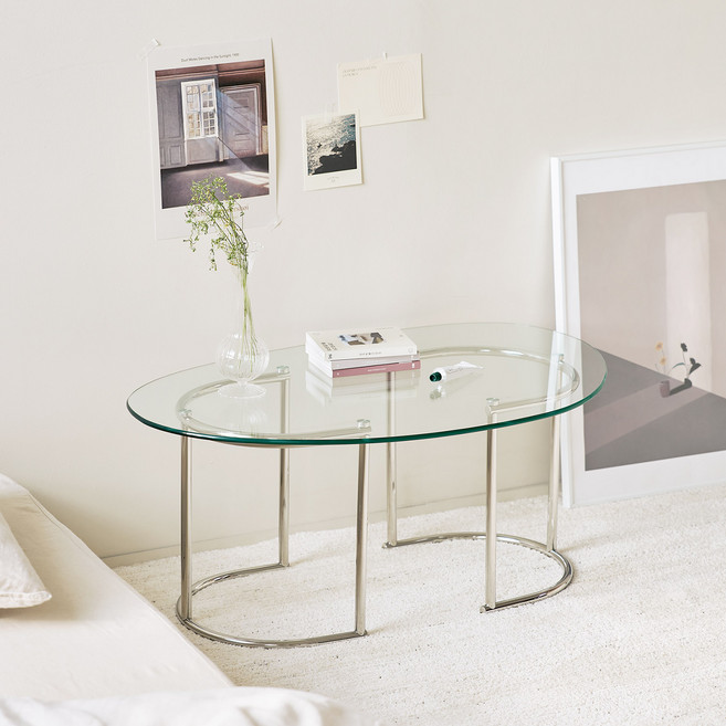 룸앤홈 페블 유리 테이블 800, 클리어