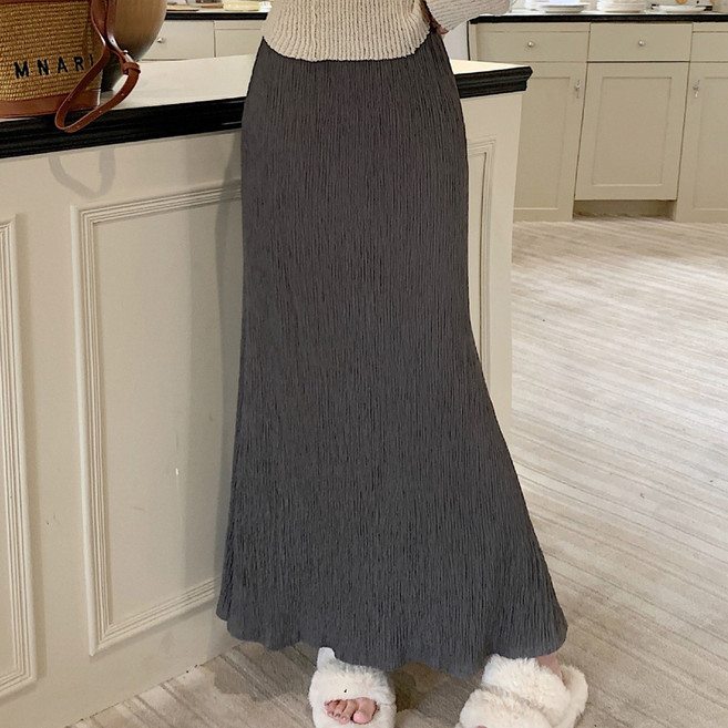 라라티나 여성용 디네로 허리밴딩 피시테일 주름 롱스커트