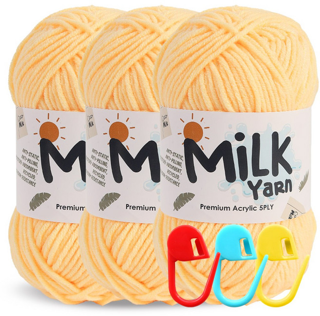 니뜨 밀크얀 뜨개실 50g x 3p + 단수링 3p 세트, 1세트, 23연노랑 + 랜덤 발송