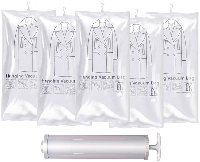 시온넷 롱패딩 옷걸이형 압축팩 대 5p + 펌프, 6개입, 1세트