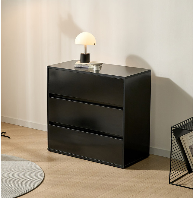 가구의정석 리호 티비다이 수납장 방문설치, 3단, 블랙