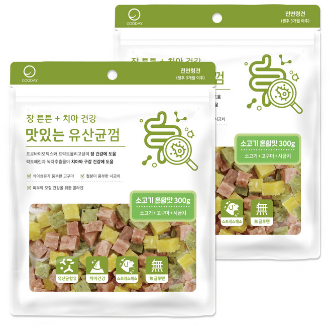 굿데이 맛있는 유산균껌 강아지 간식, 소고기혼합, 300g, 2개