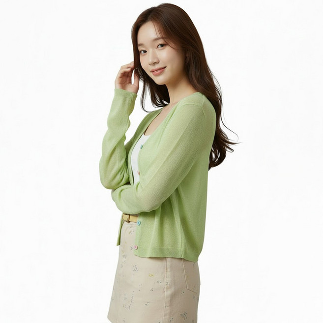 페이퍼먼츠 여성용 미에르 컬러 버튼 얇은 가디건 14310