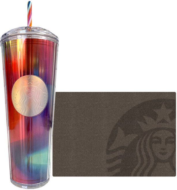 STARBUCKS 星巴克 雷射圓頂蓋冷飲杯禮盒, 彩虹, 710ml
