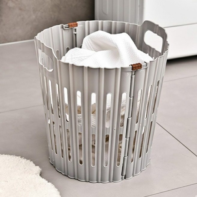 PDS Living 極簡設計可折疊洗衣收納籃, 灰色