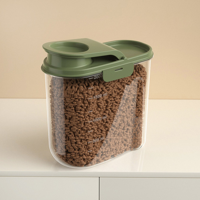 파스텔펫 반려동물 베이직 대용량 사료보관통, 그린, 1개, 2L