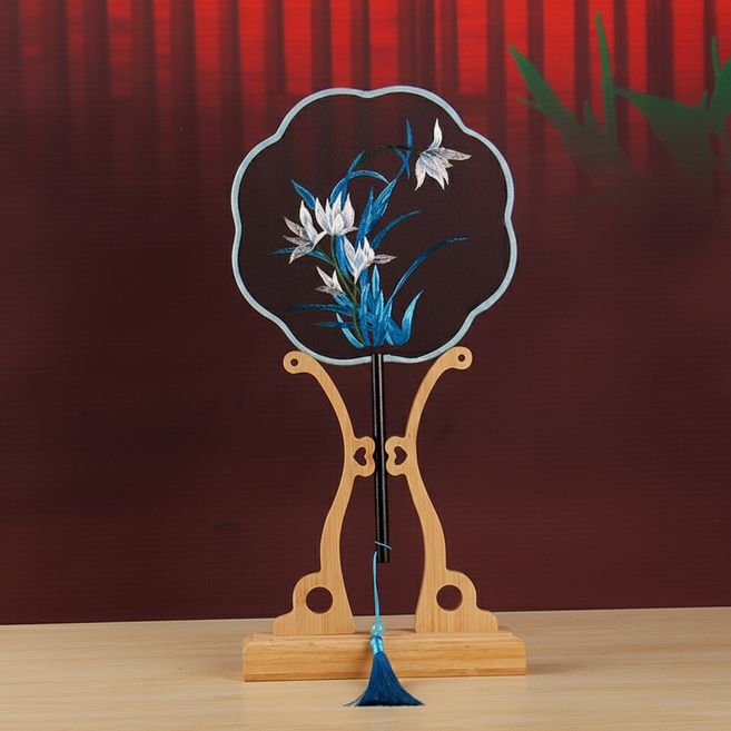 마켓피아 인테리어 장식 자수 그림 부채, 양면 여덟, 1개