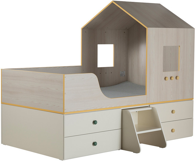 리바트 블루라벨 집속의 작은집 2층 수납형 아동침대, 밝은오크