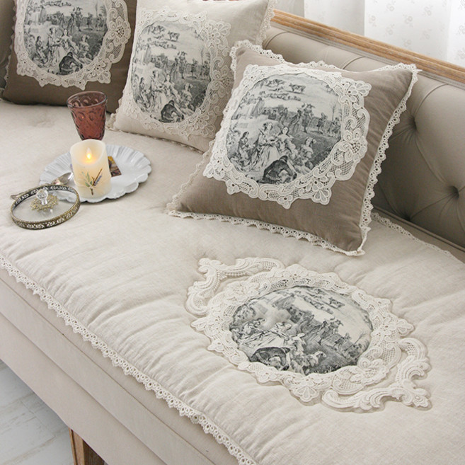 앤코튼 루이스 뜨왈 린넨 레이스 쇼파패드 3인용