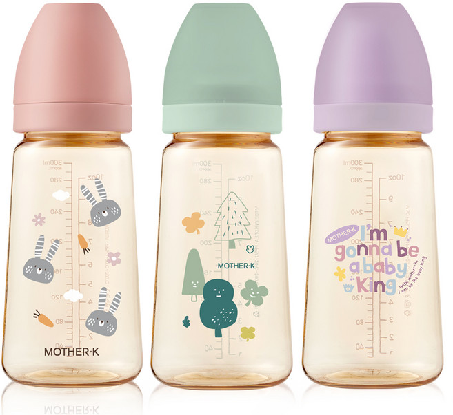 마더케이 베이직 PPSU 베베 젖병 트리플 세트 무꼭지, 토끼블라썸 + 포레스트 + 베베라일락, 280ml, 1세트