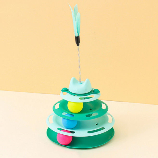 데이소이 회전식 트랙 볼 고양이 장난감 + 깃털 업그레이드 세트, 07 그린, 1세트