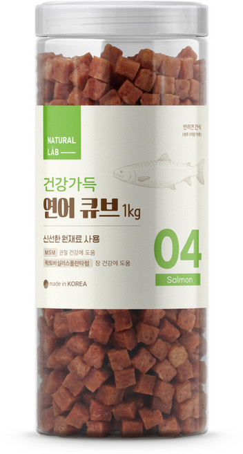네츄럴랩 강아지 건강가득 큐브 져키, 연어, 1kg, 1개