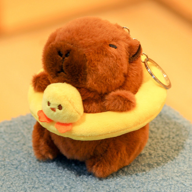 순잠 카피바라 비버 키링 수영튜브, 병아리(인형), 랜덤발송(랍스타 고리), 1개, 12cm