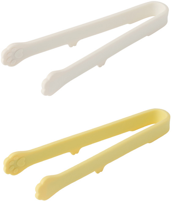 이지실리 실리콘 고양이 발 미니 주방집게 2종 세트 2 x 14.5 cm, 화이트, 옐로우, 1세트