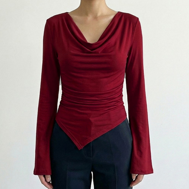 Sonio 女款垂墜領喇叭袖長袖針織衫