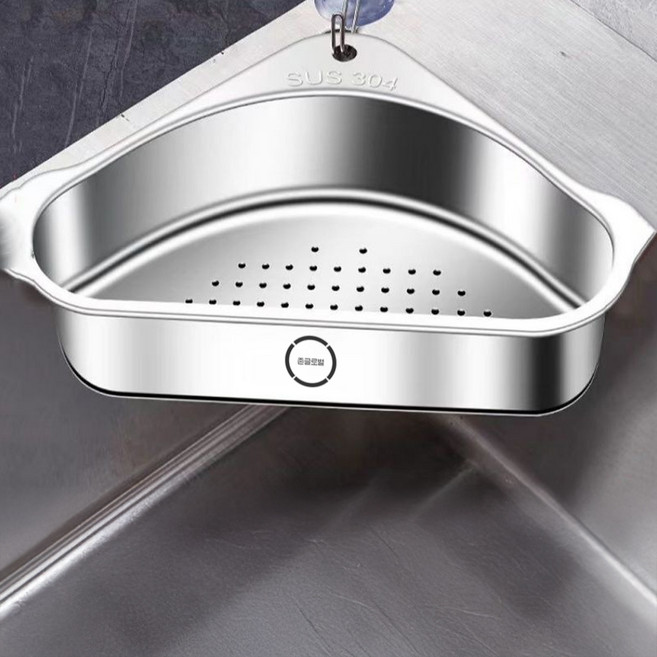 존글로벌 삼각 스텐 수세미 수납 음식물 거름망, 실버, 1개