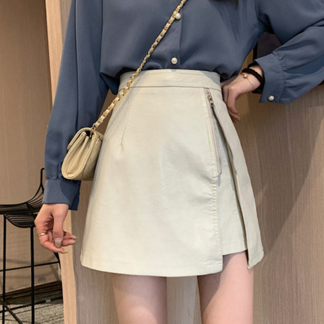 德普羅商務 女款高腰開衩拉鍊A字迷你裙