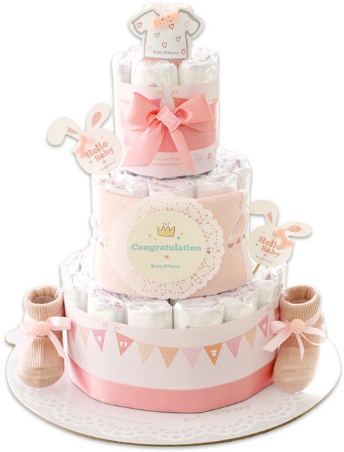 베이비베이커리 뉴 프린세스 3단 기저귀케익, 신생아핑크, 1세트