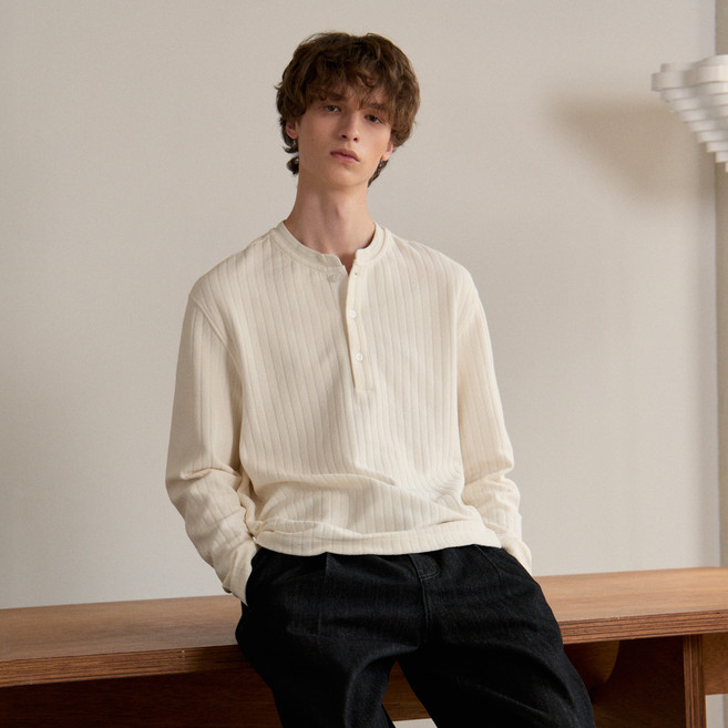 마인드브릿지 남녀공용 자카드 헨리넥 세미오버티셔츠 MZTS6170