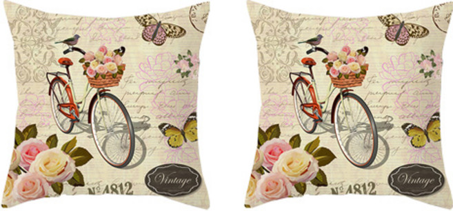 프랑스 분위기 나는 로즈 패턴 레트로 스타일 쿠션커버 2p