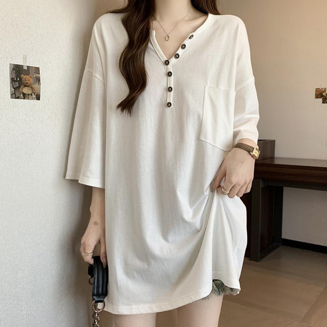 Elso 女性大尺碼寬鬆版短袖長版T恤