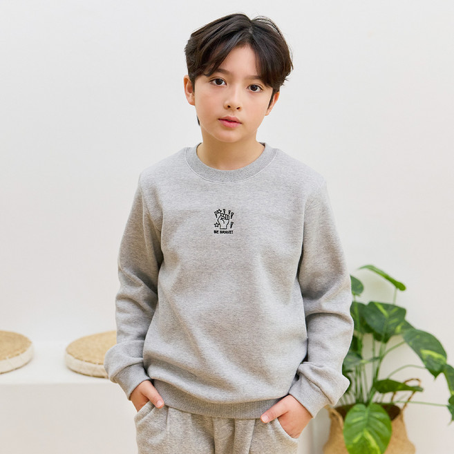 유라비 아동용 로쿠호 자수 기모 맨투맨