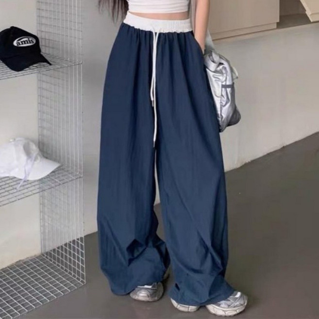 I'M MONG 女款寬鬆版型腰部撞色抽繩寬褲 R6H046