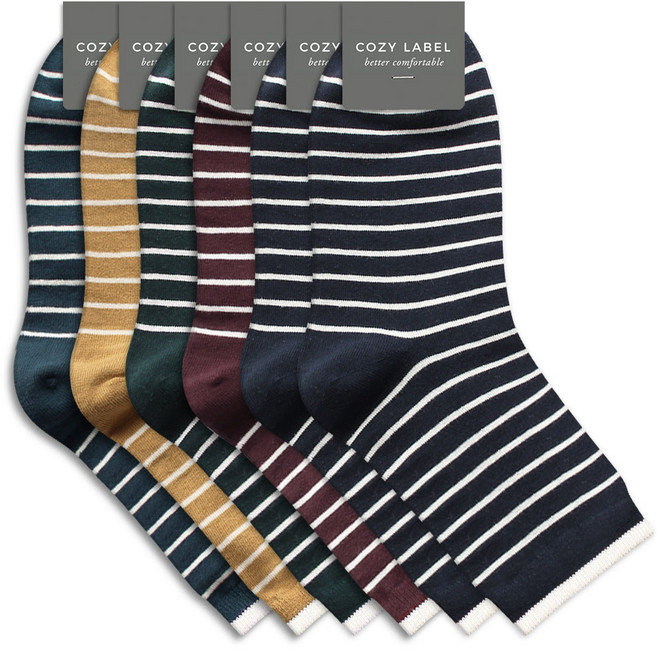 코지라벨 남성용 컬러 스트라이프 중목 양말 6켤레 세트