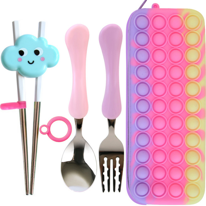퐁퐁구름 연습용 유아동수저세트, 핑크, 수저세트 5종, 1세트