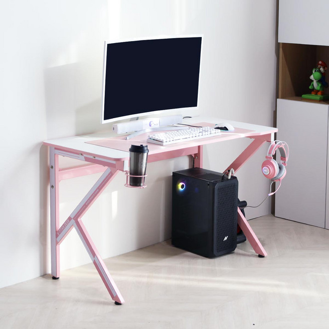 일루일루 K 타이탄 게이밍 컴퓨터 입식 책상, 핑크/화이트