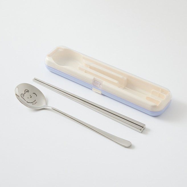 모던하우스 봉쥬르두부 휴대용 수저세트, 블루, 1세트, 숟가락 + 젓가락 + 수저통