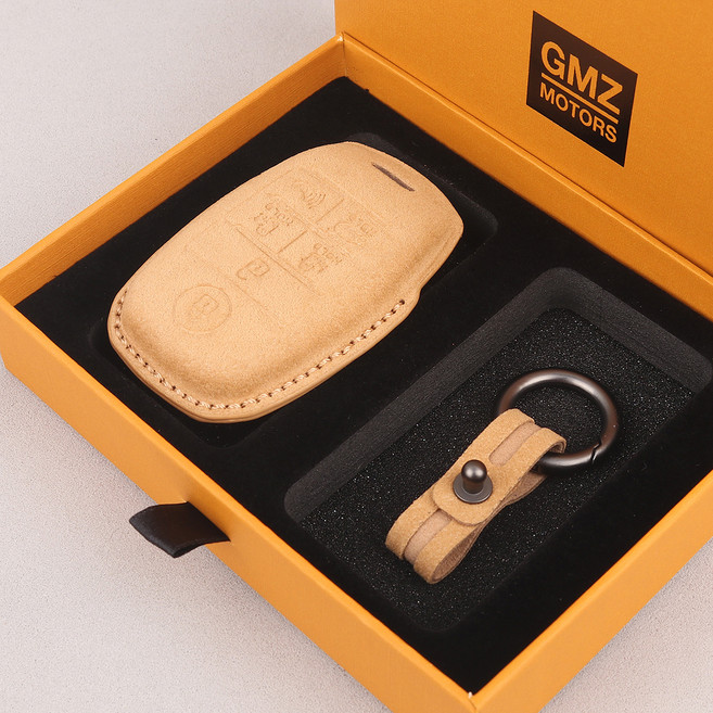 지엠지모터스 차 키케이스 자동차 가죽 스마트 호환 키케이스 알칸타라, 베이지, 기아 6버튼 KN03