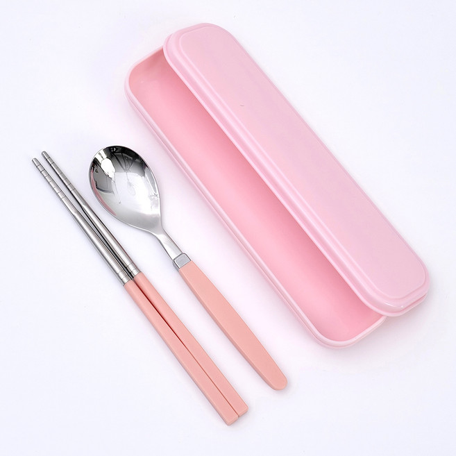 라온누리 아동 파스텔 케이스 휴대용 도시락 수저세트, 분홍(케이스), 분홍(숟가락, 젓가락), 케이스 + 숟가락 + 젓가락, 1세트