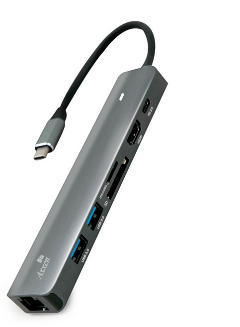 액센 7in1 C타입 USB3.0 HDMI PD Lan Port 미러링 멀티허브 1GB MH10, Gray, 1세트
