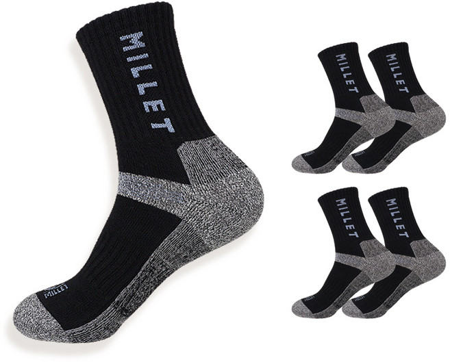 밀레 남성용 장목 등산 양말 5족 세트 A타입, 블랙, 1세트