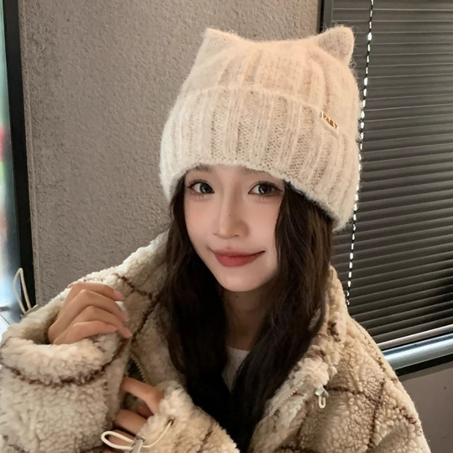 G&Y Childish 貓咪角針織毛帽